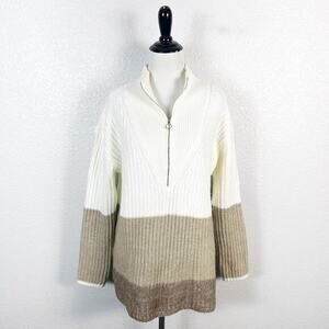 Talbots Women’s Block Stripe Half Zip‎ Pullover Knit Sweater Size Medium